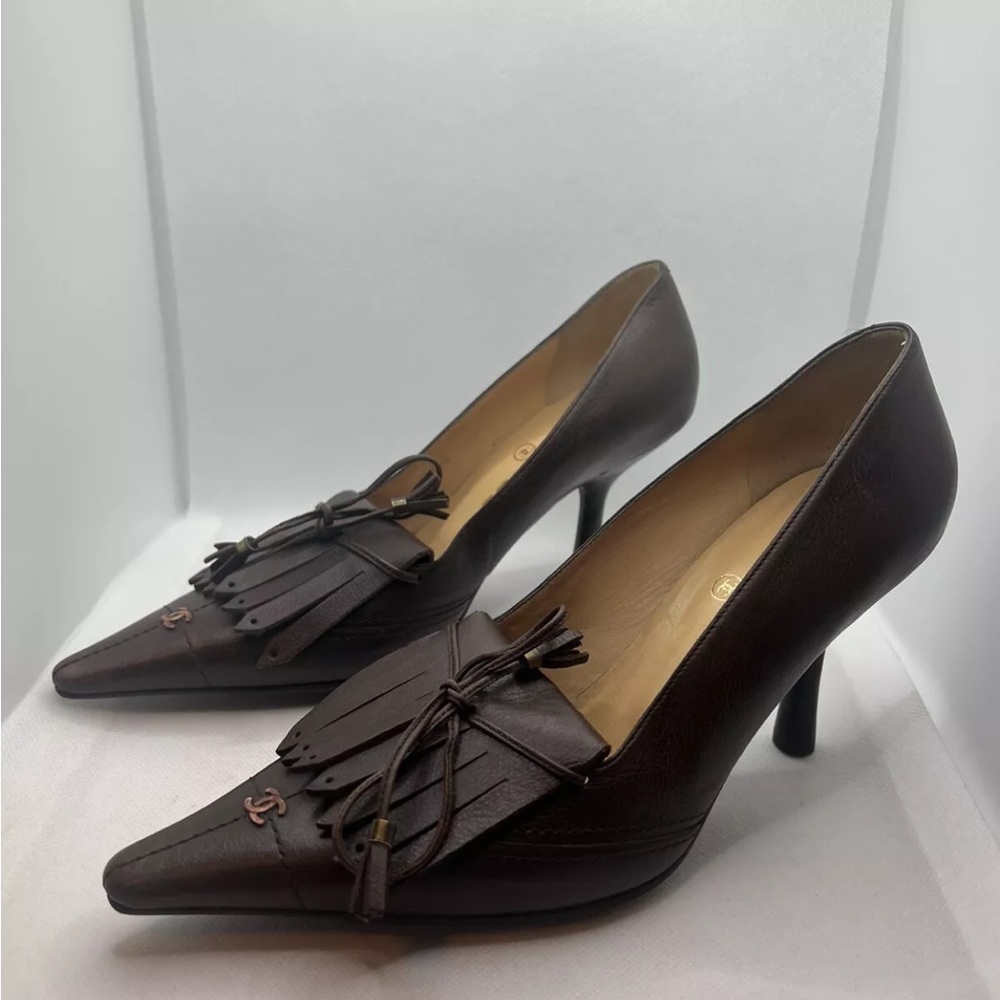 Chanel CC Women’s Brown Leather Pumps Heels Brand New Authentic Without Box